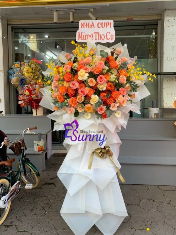 Đặt hoa khai trương Hà Nội hỏa tốc tại Shop hoa tươi Sunny 20 lẵng hoa khai trương 1 tầng