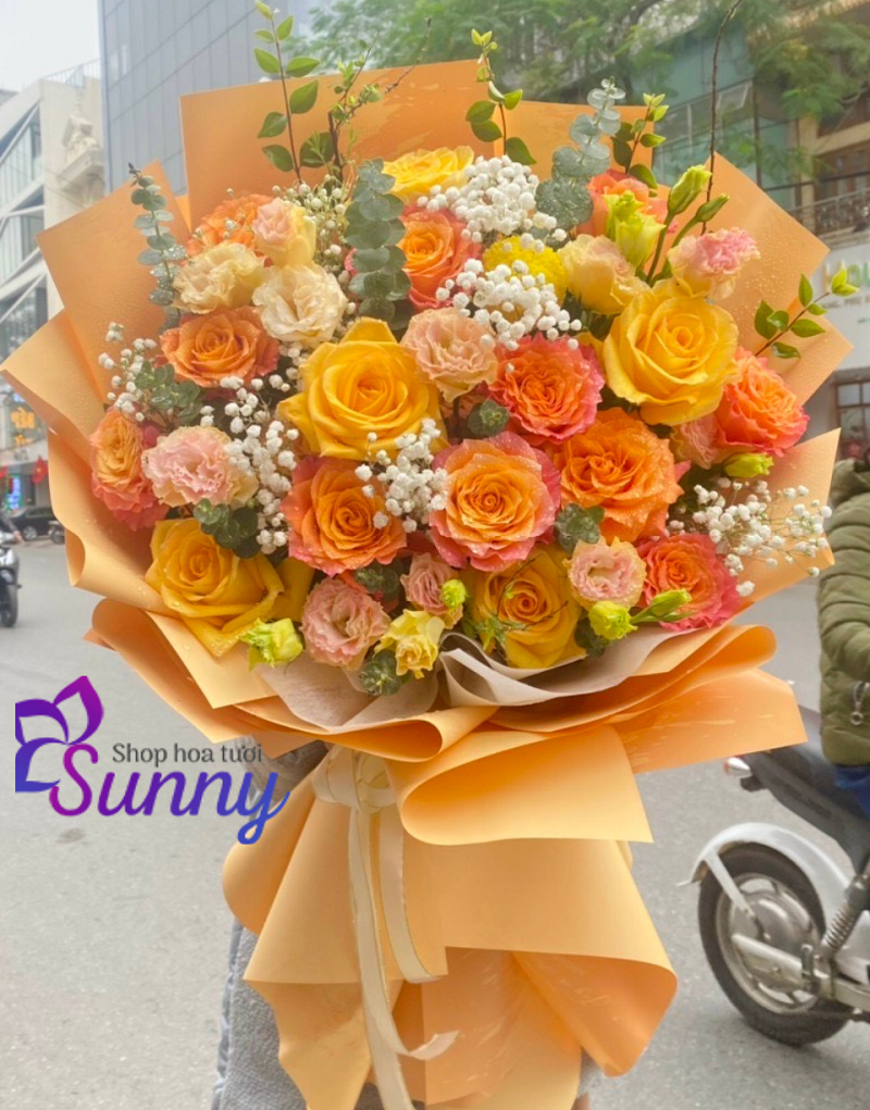 Rạng rỡ với bó hoa hồng cam cho ngày sinh nhật