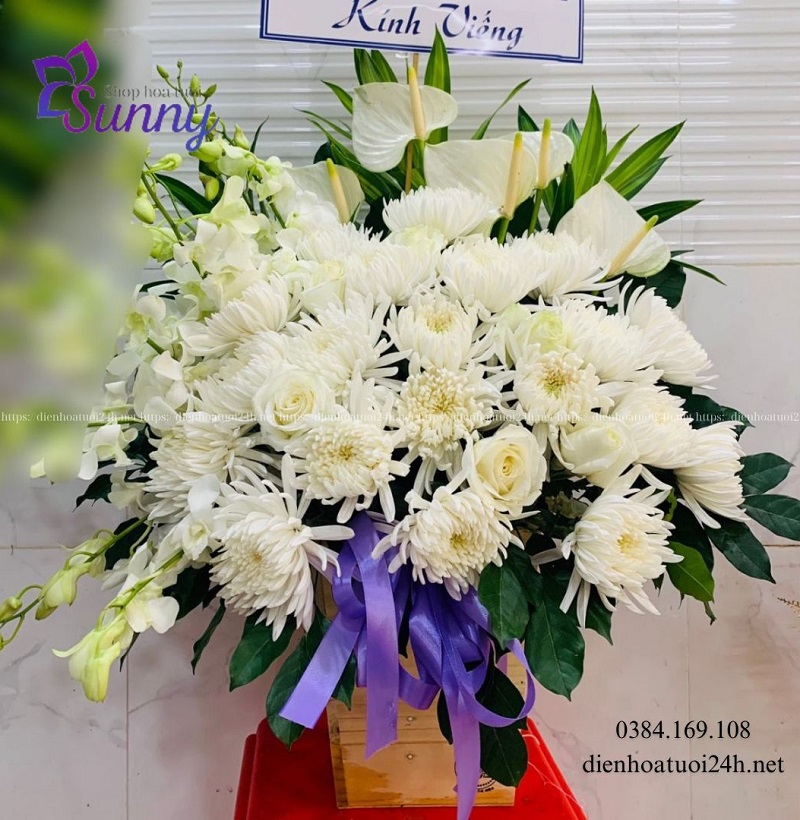 Giỏ hoa cúc trắng chia buồn Giỏ hoa cúc trắng chia buồn